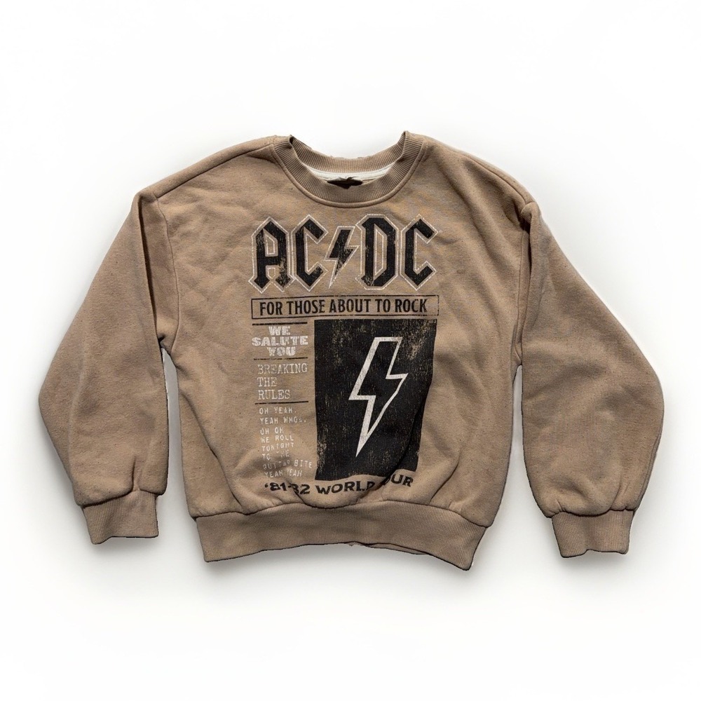 AC/DC Kids 6 Crewneck Sweatshirt Tan For Those About To Rock 81-82 World Tour